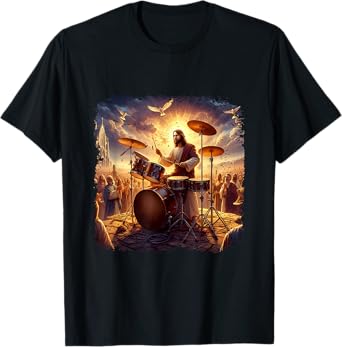 Jesus Playing Drums Christian Drummer Painting Drumming T-Shirt