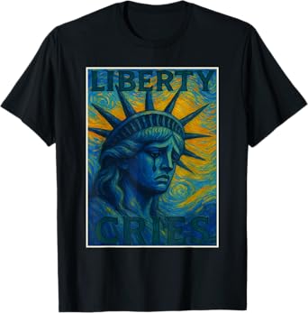 Statue of Liberty Cries Van Gogh Starry Night US Justice Cry T-Shirt