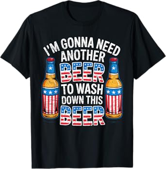 Funny Beer Drinking USA Flag 4th of July Retro Men Patriot T-Shirt