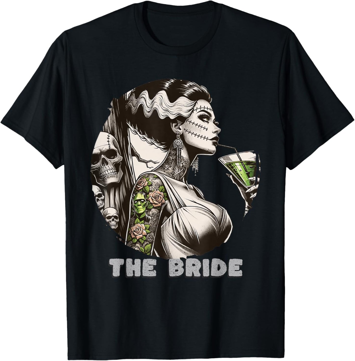 Funny The Bride The Monster Frankenstein Spooky Halloween T-Shirt