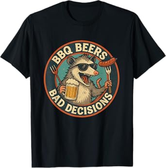 BBQ Beers and Bad Decisions Funny Possum Funny Design T-Shirt