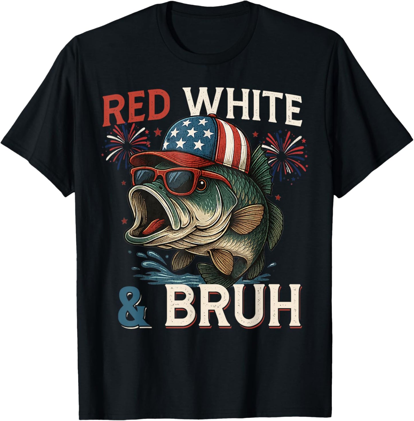 Fishing 4th Of July Patriotic Red White & Bruh Vintage Mens T-shirt