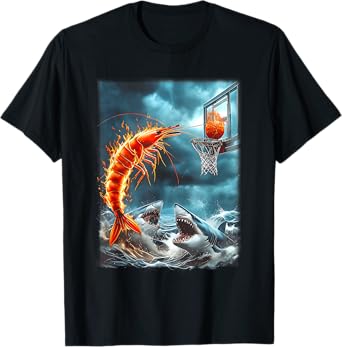 Shrimp Dunking On Sharks Funny Ocean Basketball Meme Sport T-Shirt