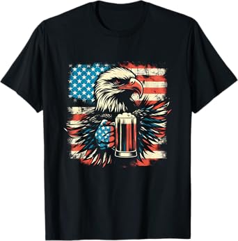 Bald Eagle Beer American Flag - Patriotic USA Beer Lover T-Shirt for Women Men