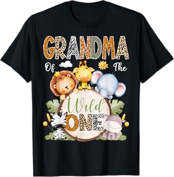 Grandma Of The Wild One 1St Birthday Boy Safari Jungle T-Shirt