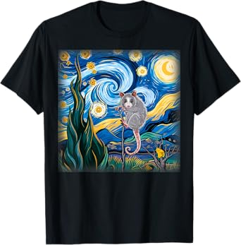 Starry Night Opossum Van Gogh Possum Rodent Gifts Men Women T-Shirt