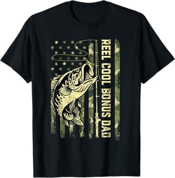 Reel Cool Bonus Dad Fisherman Camouflage Father's Day T-Shirt