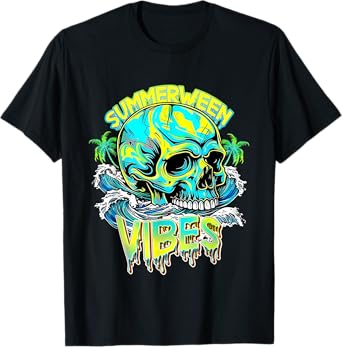 Summerween Vibes Skull Horror Beach Hello Summer Beach T-Shirt