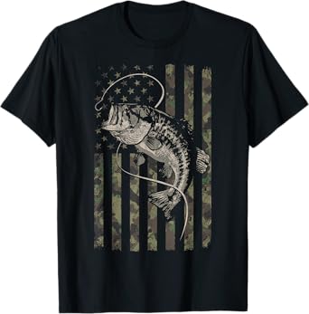 Fishing Camo American Flag Bass Fish Camouflage T-Shirt
