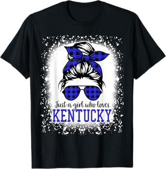 Kentucky Women Girls Messy Bun Hair, Kentucky State Pride T-Shirt