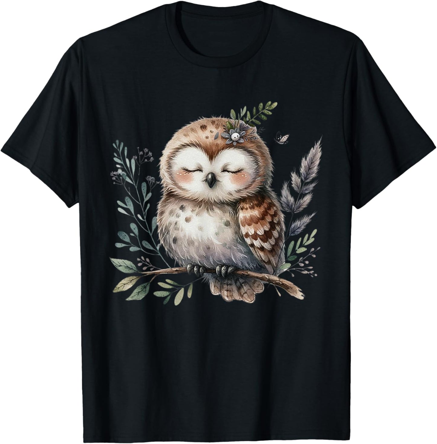 Peaceful Forest Owl Woodland Animal Nature Art T-Shirt