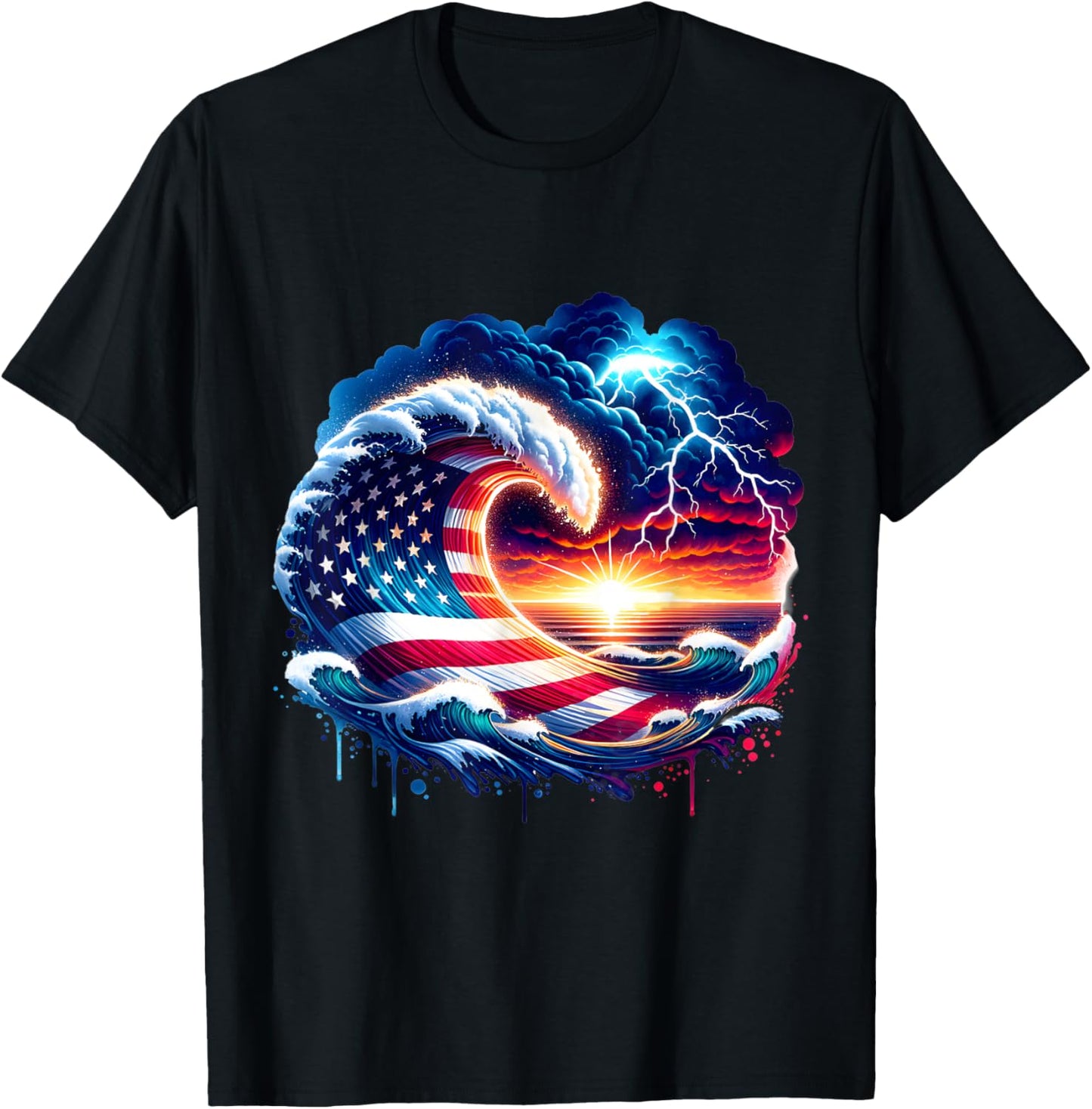 Wave Flag USA Flag Honor Celebrate Independence Patriotic 4th July Tee by TeeBrew