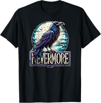 Nevermore with Raven Edgar Allan Poe Distressed T-Shirt