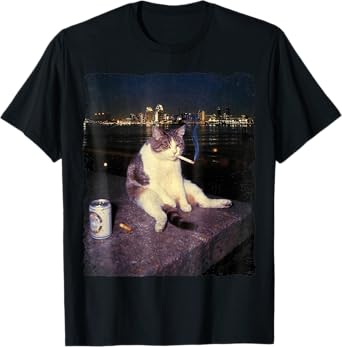 Cigarette Kitten Funny Smoking Cat Meme Stupid Brainrot T-Shirt