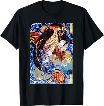 Japanese Art Samurai Aesthetic Koi Fish Graphic Design T-Shirt