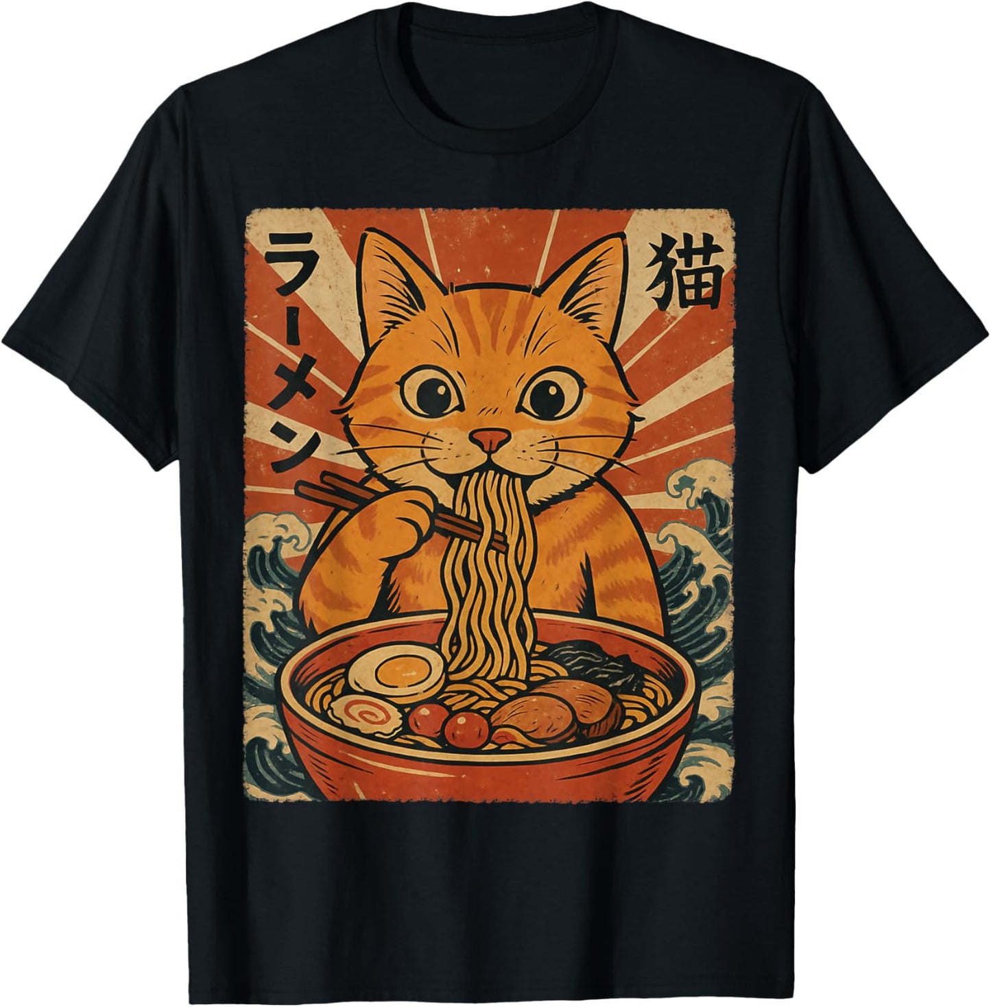 Ramen Noodles Orange Cat Japanese Anime Kawaii Cat Retro T-Shirt