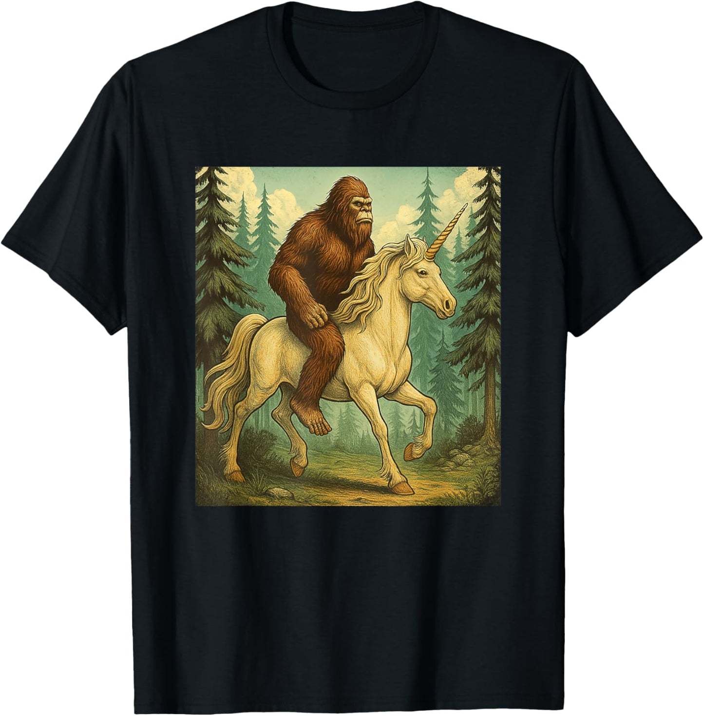 Bigfoot Riding a Unicorn Shirt Men Women Kids Sasquatch T-Shirt