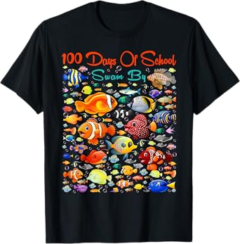 100 Days Of School Swam By Ocean Fishes 100 Days Smarter Kid T-Shirt