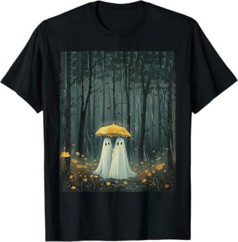Floral Ghost Holds Umbrella Couple Spooky Season Women Men T-Shirt