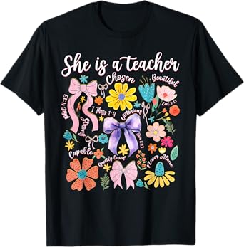 She Is A Teacher Coquette Bow Happy First Day Back To School T-Shirt