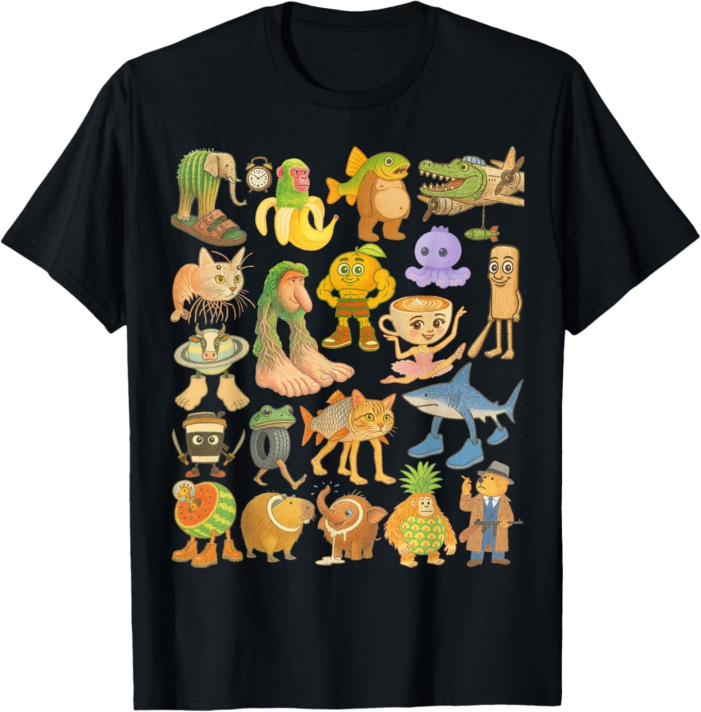 Italian Brainrot Meme Type Collection Crayon Kids Hand Drawn T-Shirt