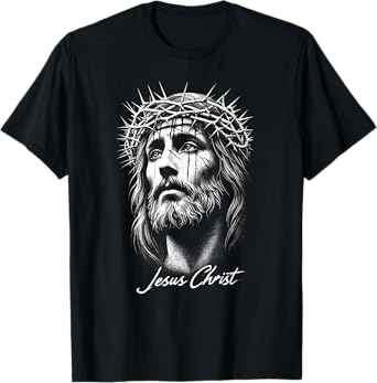 Jesus Christ in Crown of Thorns Distressed T-Shirt T-Shirt