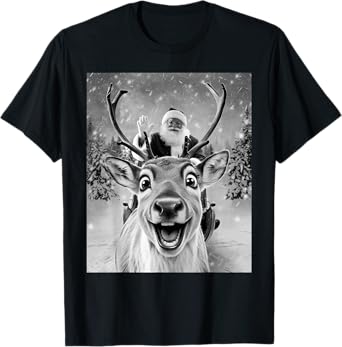 Funny Reindeer Selfie Santa Christmas Gifts Men Women Kid T-Shirt