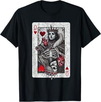 Playing Card Queen of Hearts Death Skeleton Halloween Tee T-Shirt