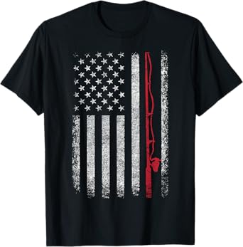 American Flag Fishing Rod Fishing Lover Vintage Fisherman T-Shirt