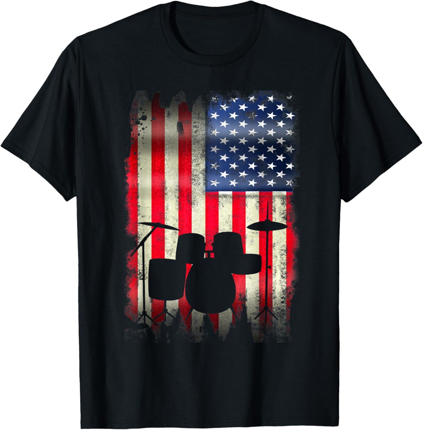 Drum Set USA American Flag 4th of July Patriotic Drummer T-Shirt