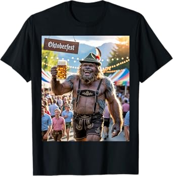 German Bigfoot Sasquatch Lederhosen Funny Oktoberfest 2025 T-Shirt