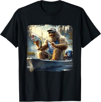 Bigfoot Fishing Adventure Funny Sasquatch Catch of the Day T-Shirt