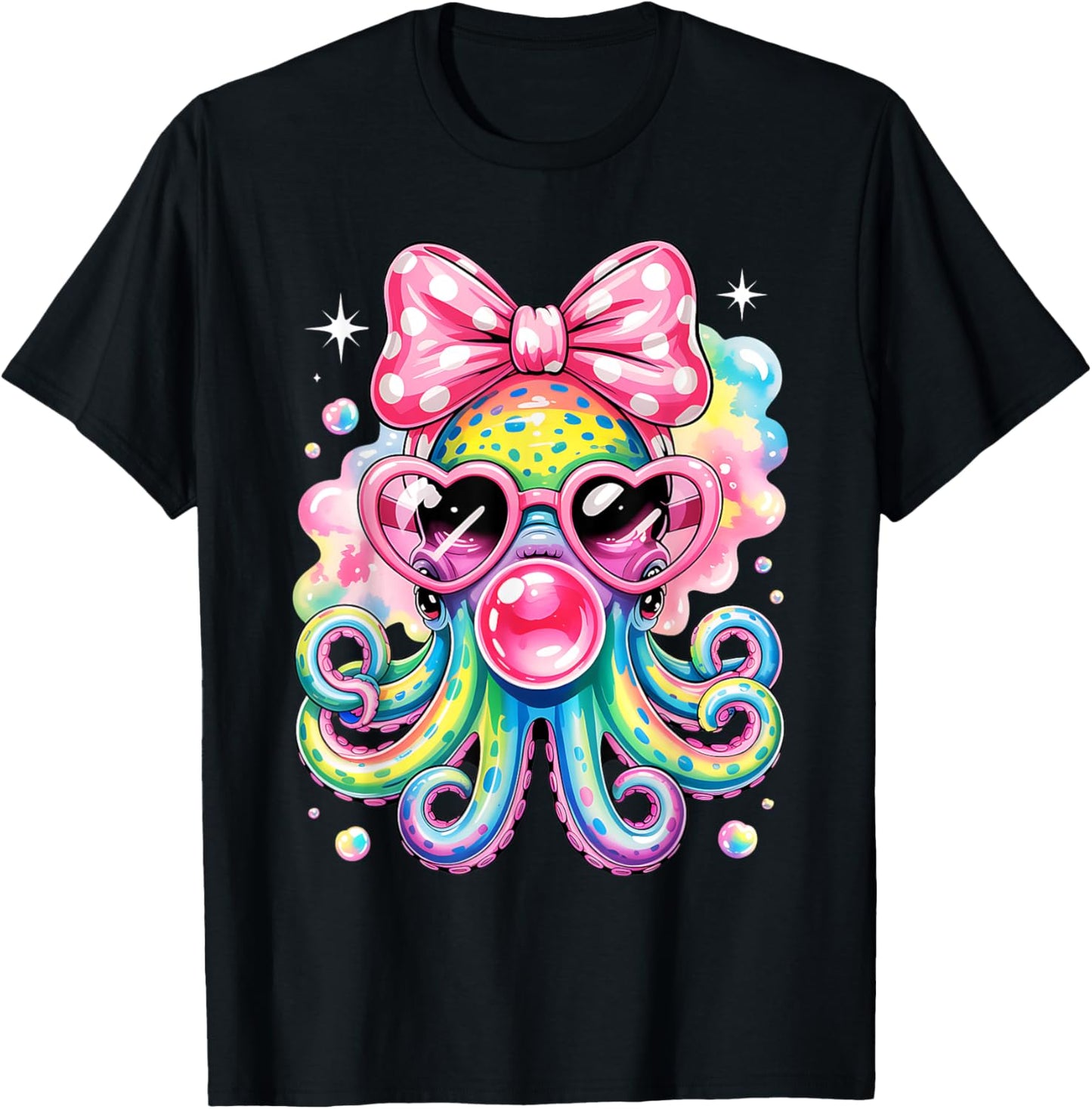 Cool Rainbow Octopus with Sunglasses Bubblegum Cute Girls T-Shirt