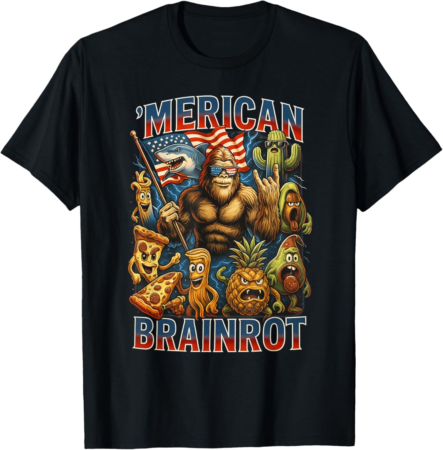 Italian Brainrot Big Meme 4th Of July Flag Foot T-shirt