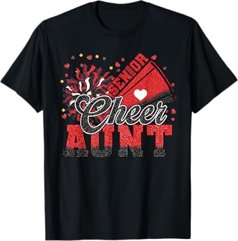 Senior Cheer Aunt 2026 Red and Black Vintage Cheerleader T-Shirt