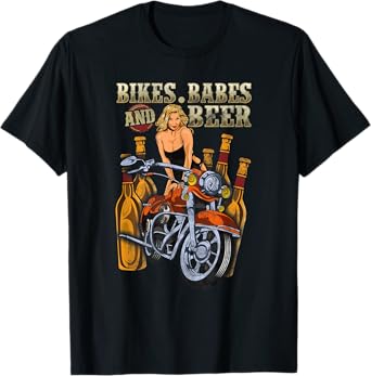 Biker Chick Lady Motorcycle Bikes Babes Beer Sexy Drinking T-Shirt