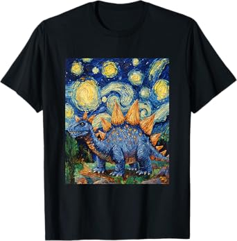 Stegosaurus Dinosaur Dino - Van Gogh Style - Starry Night T-Shirt