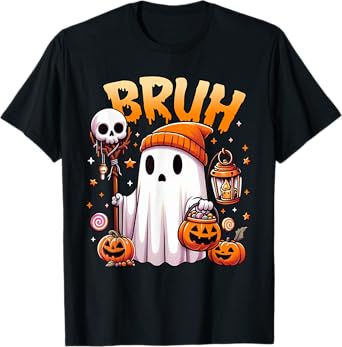 Bruh Ghost Halloween Cute Ghost Trick Or Treat Candy Kids T-Shirt