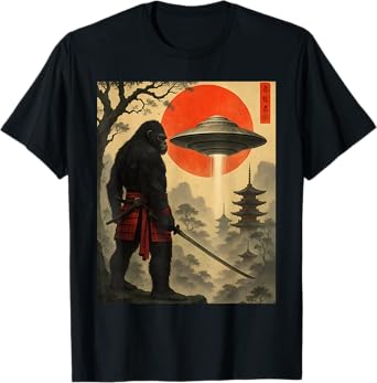 Samurai Bigfoot Japanese UFO Vintage Graphic Funny Art T-Shirt