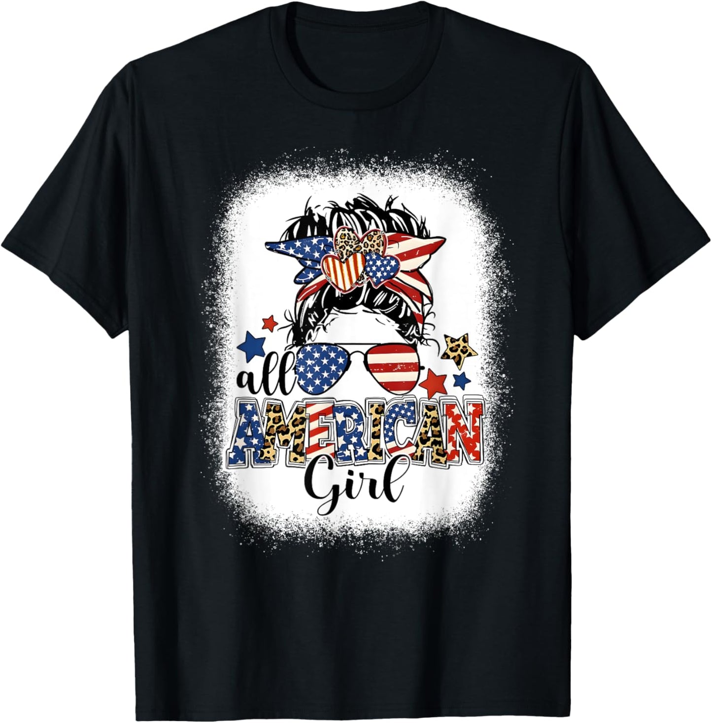 All American Girl 4th Of July Shirt Daughter Messy Bun Usa T-shirt