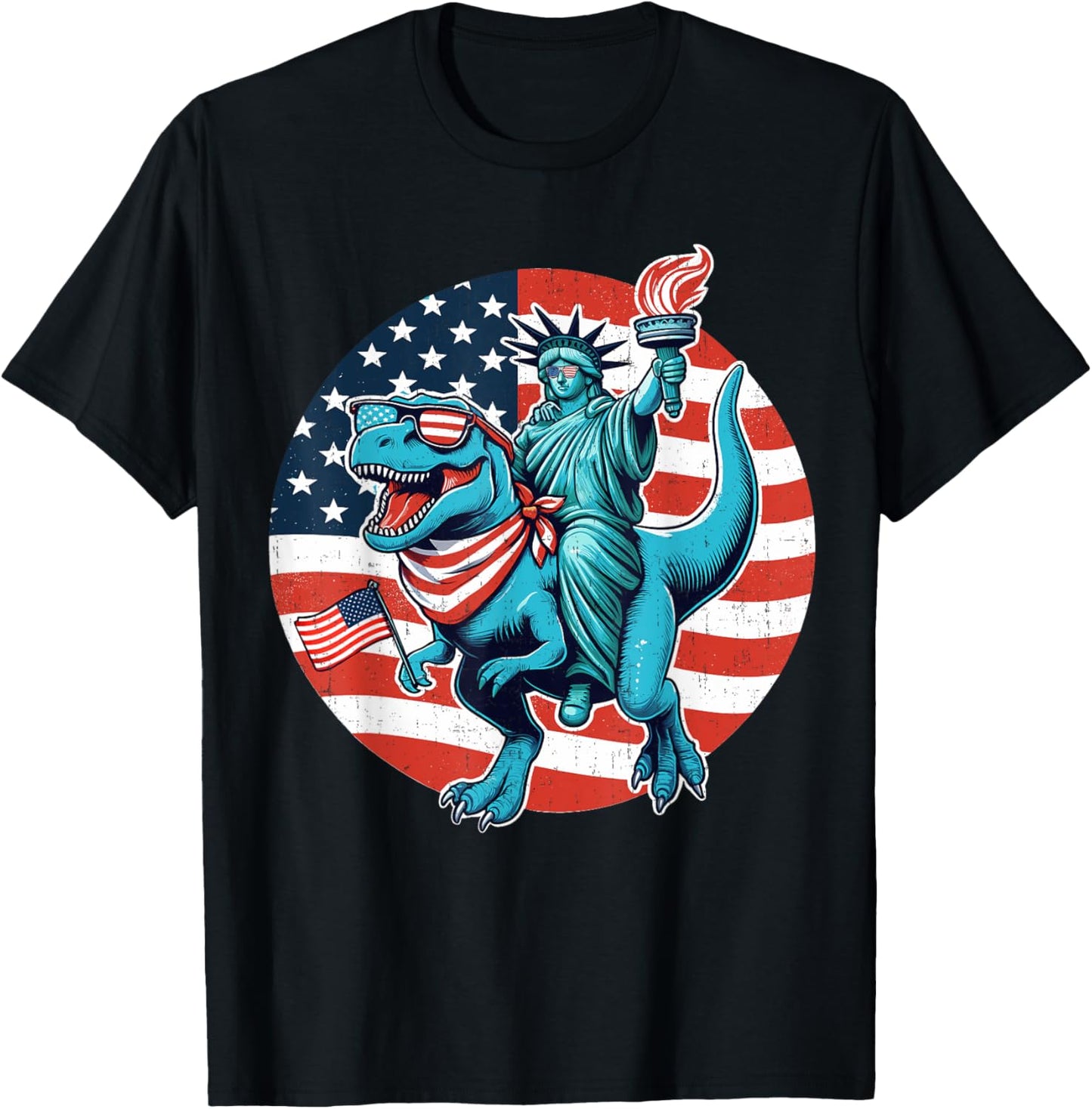 Statue Of Liberty Riding T Rex Usa Flag Funny July 4th Boys T-shirt