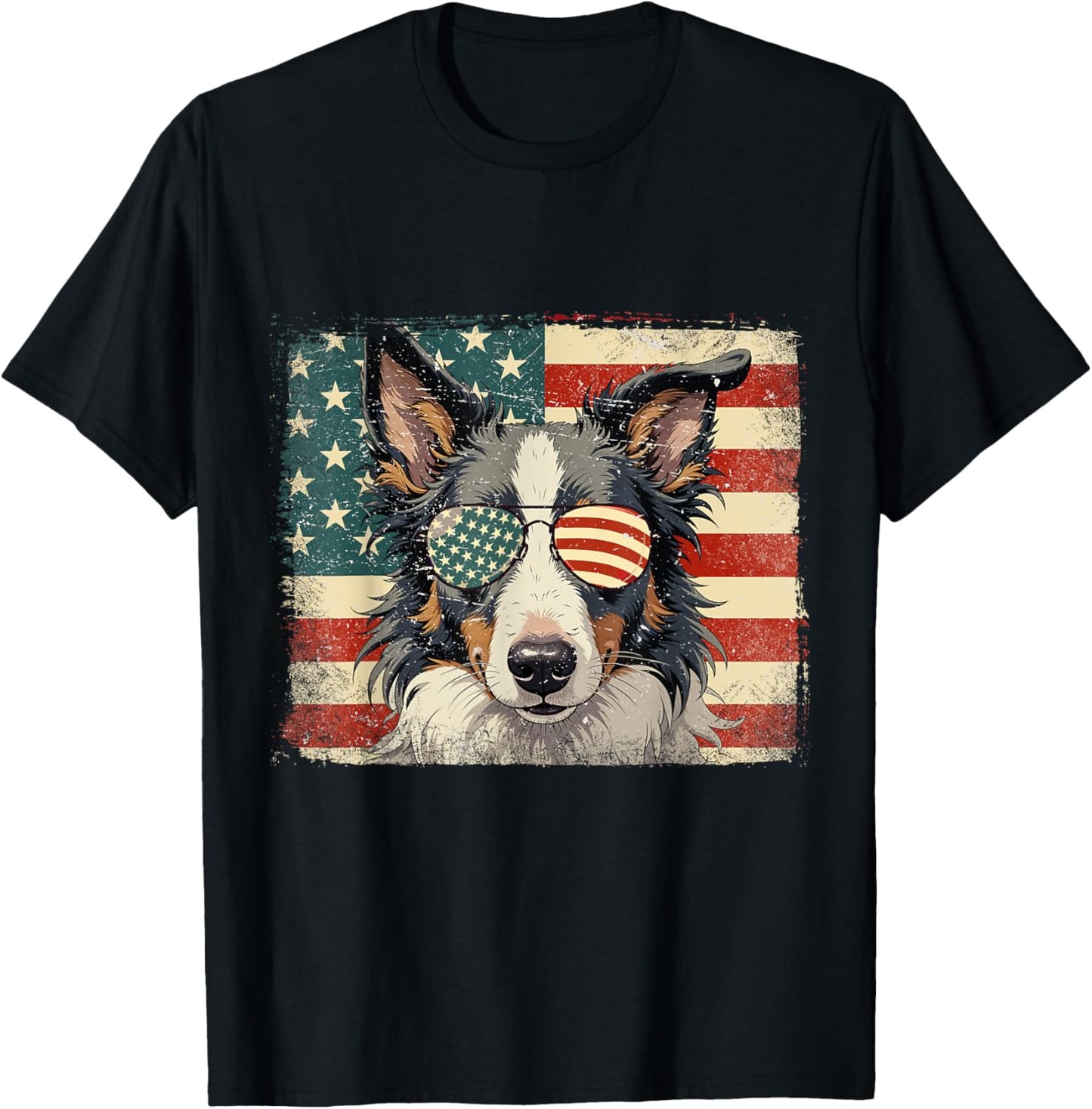 Patriotic Border Collie Dog Lover Usa Flag 4th Of July T-shirt