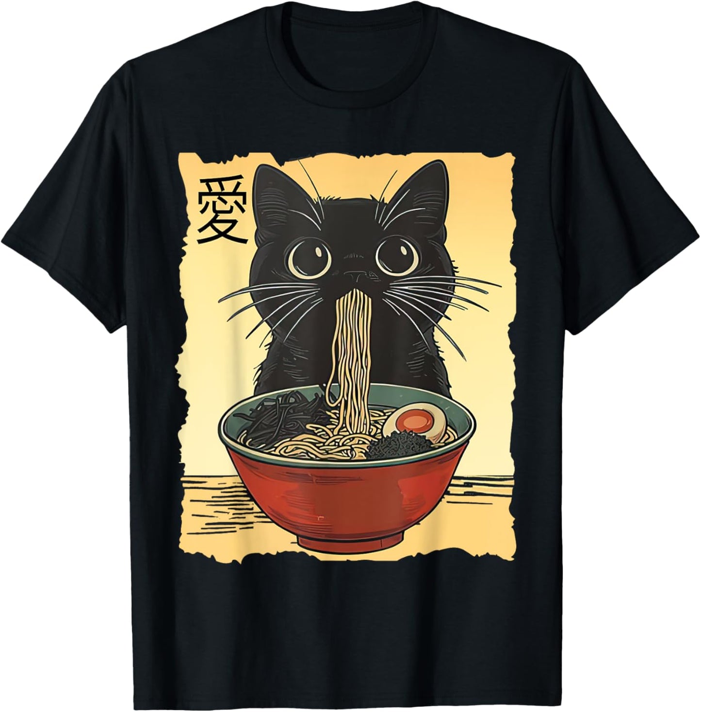 Funny Cat Ramen Graphic Tee Japanese Kawaii Anime Cat T-Shirt