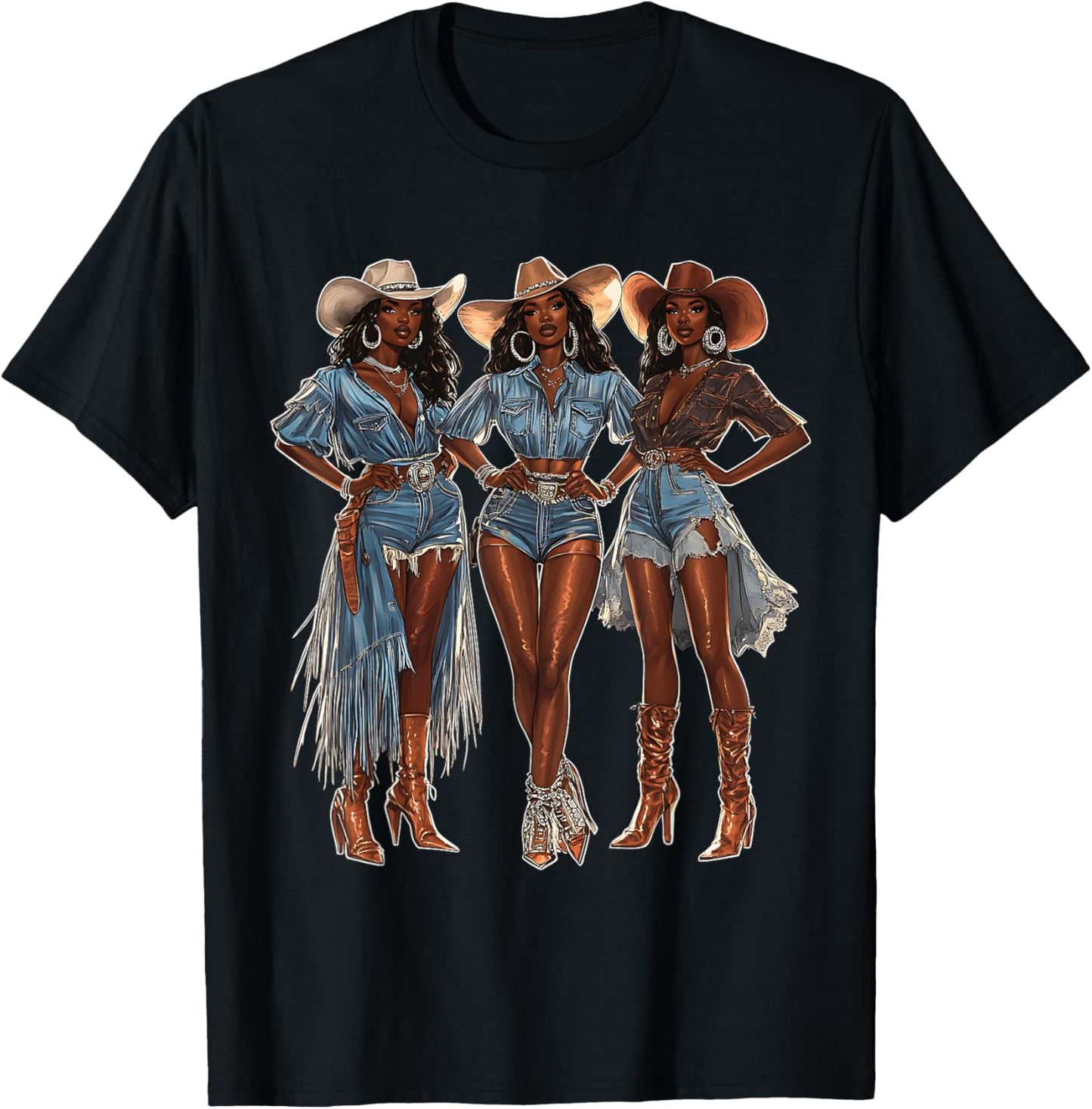Black African American Cowgirl Western Country Texas Rodeo T-shirt