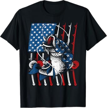 Cool Fishing For Men Women American Flag USA Fish Lover T-Shirt