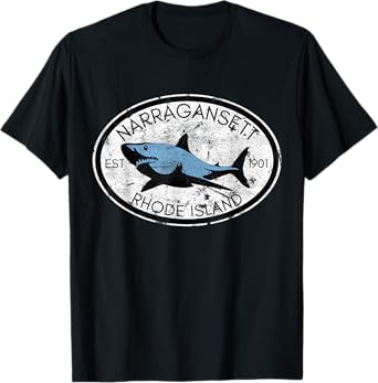 Narragansett Rhode Island Fishing Shark Fish Beach Vintage T-Shirt