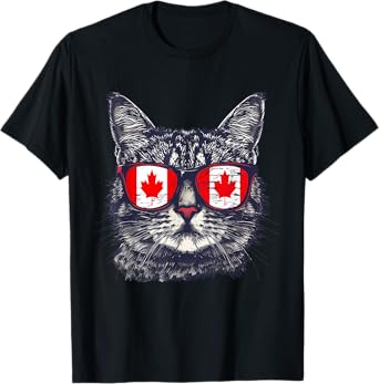 Canada Flag Cat Canadian Pride Sunglass Canada Maple Leaf Men Women Girls Kids T-Shirt