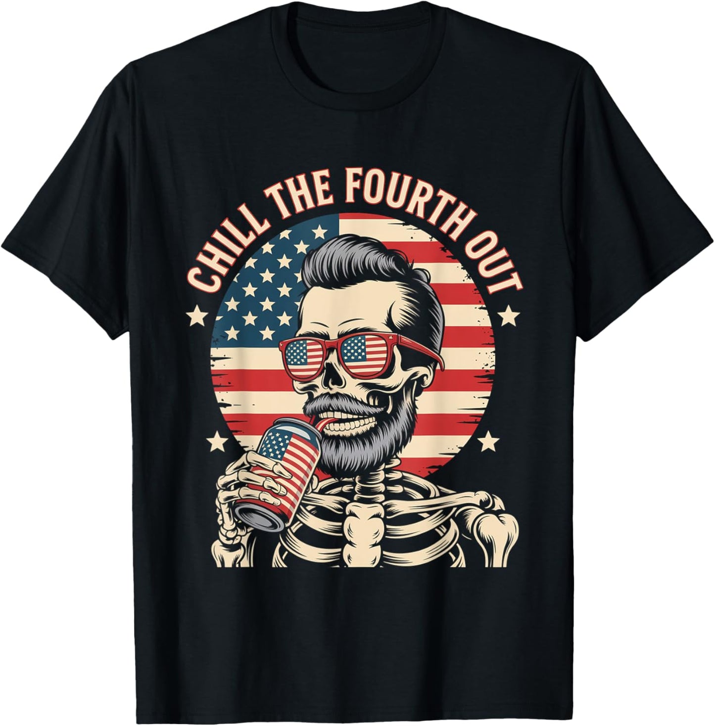 Chill The Fourth Out Patriotic Skeleton USA Flag Men T-Shirt