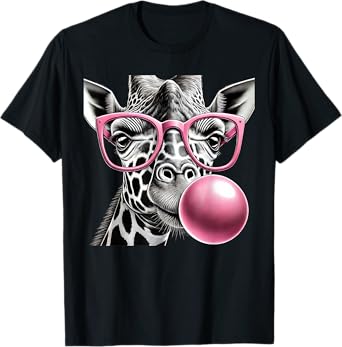 Giraffe Women Giraffe Face with Sunglasses Wild Animal Cute T-Shirt