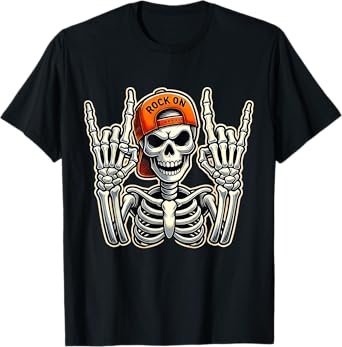 Cool Skeleton Rocker Skater Cap Halloween Punk Rock T-Shirt